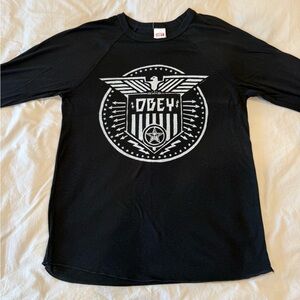 Obey Black and White Graphic Raglan Tee